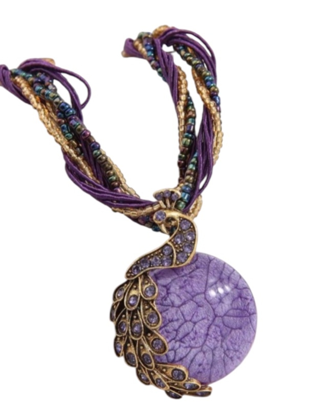 Vintage Peacock Pendant Necklace Embellished With Rhinestone, Suitable